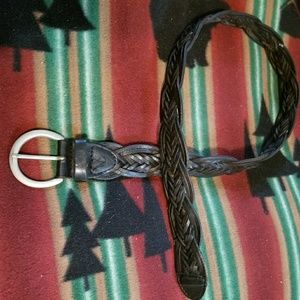 Men's black leather braided belt